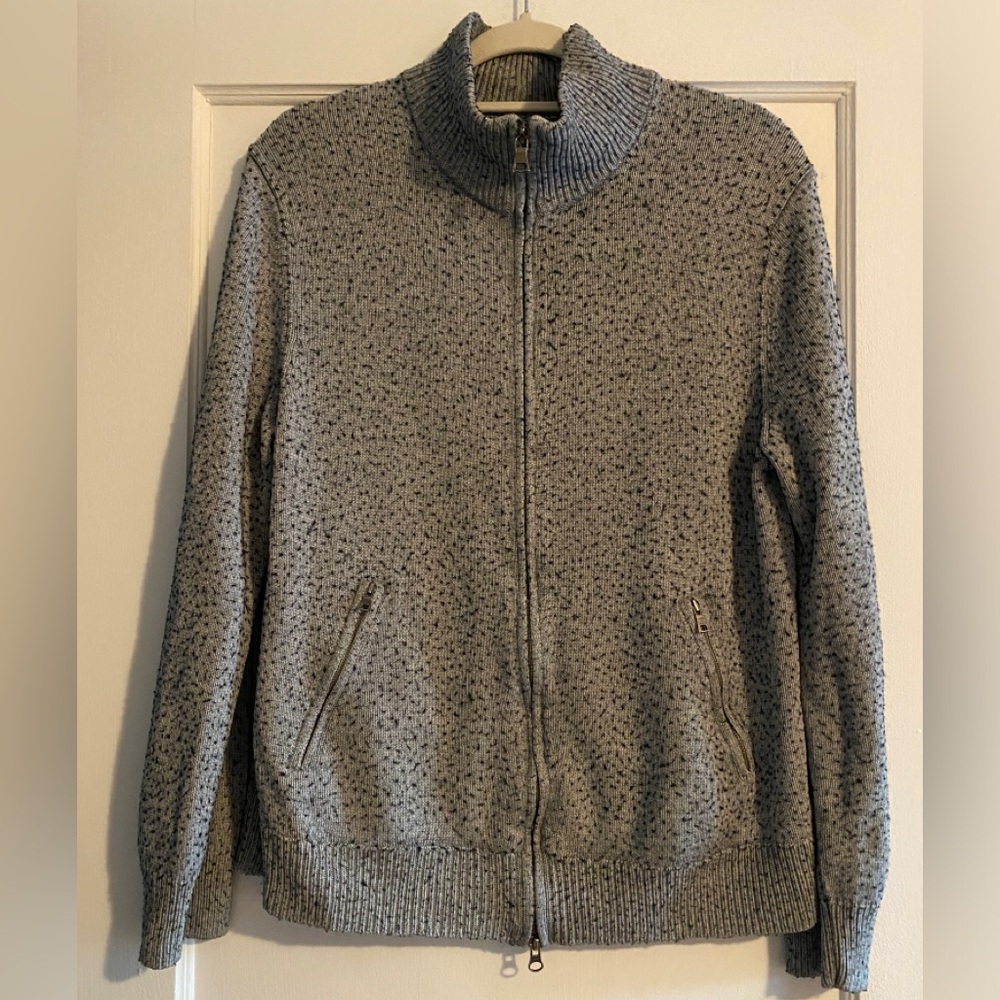 Banana Republic Grey Tweed Silk Cashmere Full Zip Sweater Size Large
